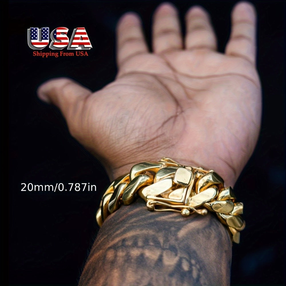 Bracelet for Men - Cuban Chain 18K Gold Plated Stainless Steel Hip Hop 8-20mm Width 7.5 8.5 - product detail view 10