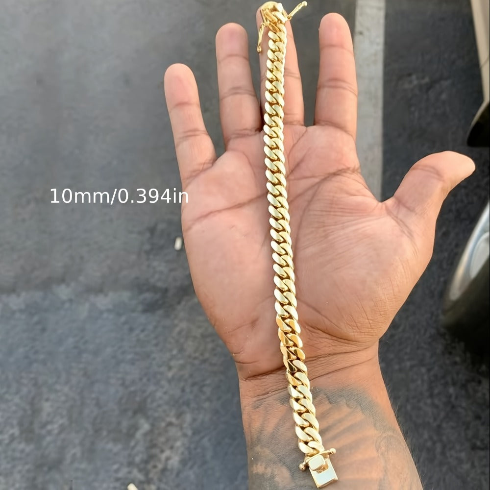 Bracelet for Men - Cuban Chain 18K Gold Plated Stainless Steel Hip Hop 8-20mm Width 7.5 8.5 - product detail view 11