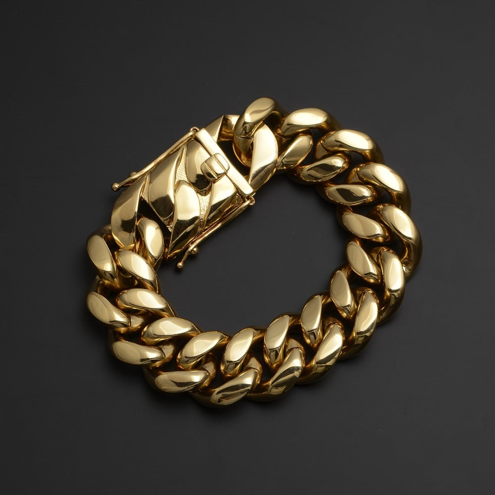 Bracelet for Men - Cuban Chain 18K Gold Plated Stainless Steel Hip Hop 8-20mm Width 7.5 8.5 - product detail view 12