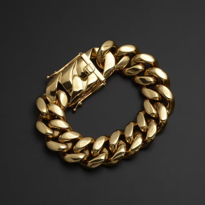 Bracelet for Men - Cuban Chain 18K Gold Plated Stainless Steel Hip Hop 8-20mm Width 7.5 8.5 - product detail view 12