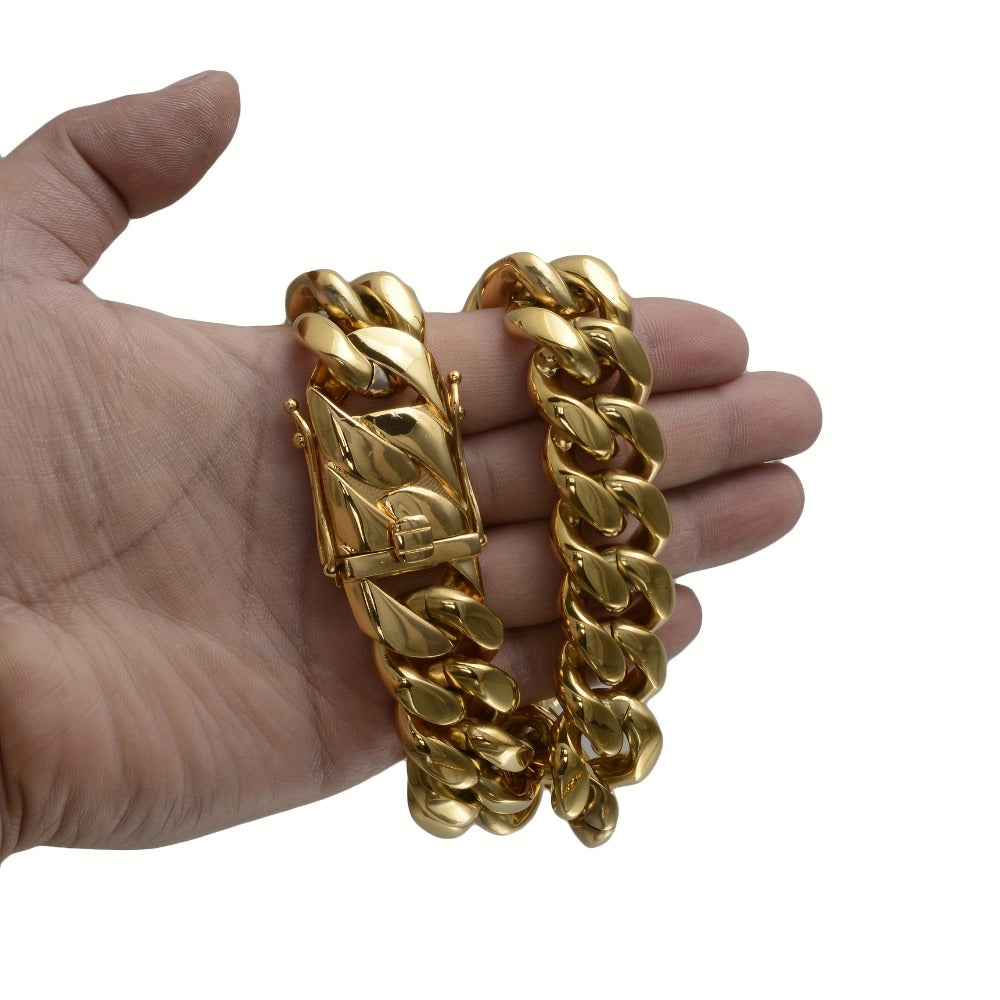 Bracelet for Men - Cuban Chain 18K Gold Plated Stainless Steel Hip Hop 8-20mm Width 7.5 8.5 - product detail view 14