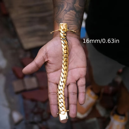 Bracelet for Men - Cuban Chain 18K Gold Plated Stainless Steel Hip Hop 8-20mm Width 7.5 8.5 - product detail view 20