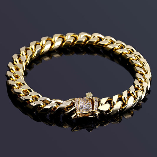 Bracelet for Men - Cuban Link Iced Out CZ Gold Plated Hip Hop Zircon Diamond for Women Luxury - main product view