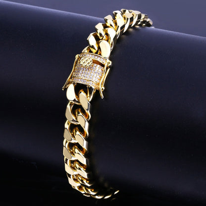 Bracelet for Men - Cuban Link Iced Out CZ Gold Plated Hip Hop Zircon Diamond for Women Luxury - product detail view 3