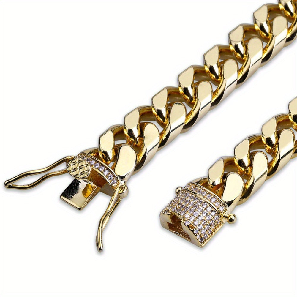 Bracelet for Men - Cuban Link Iced Out CZ Gold Plated Hip Hop Zircon Diamond for Women Luxury - product detail view 10