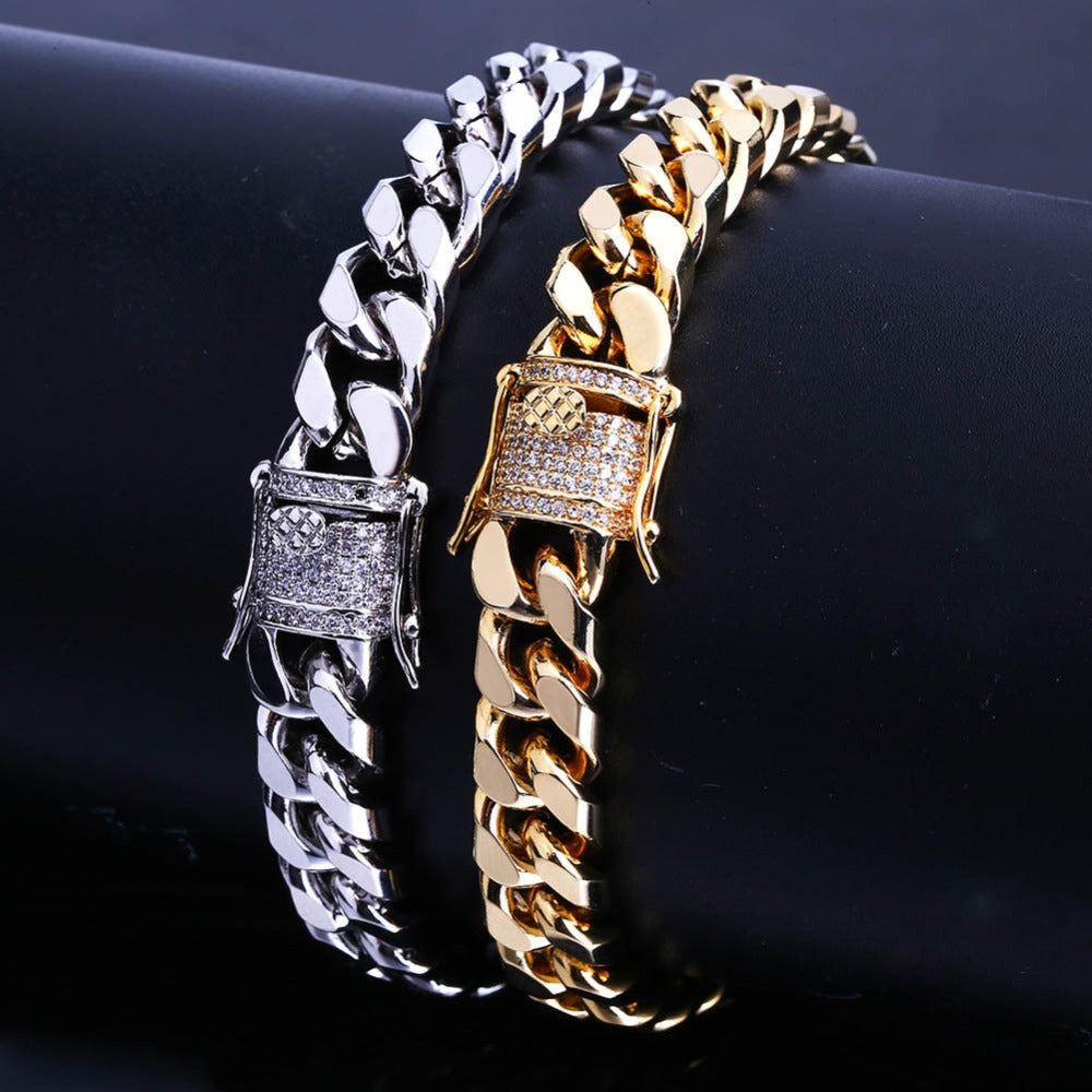 Bracelet for Men - Cuban Link Iced Out CZ Gold Plated Hip Hop Zircon Diamond for Women Luxury - product detail view 11