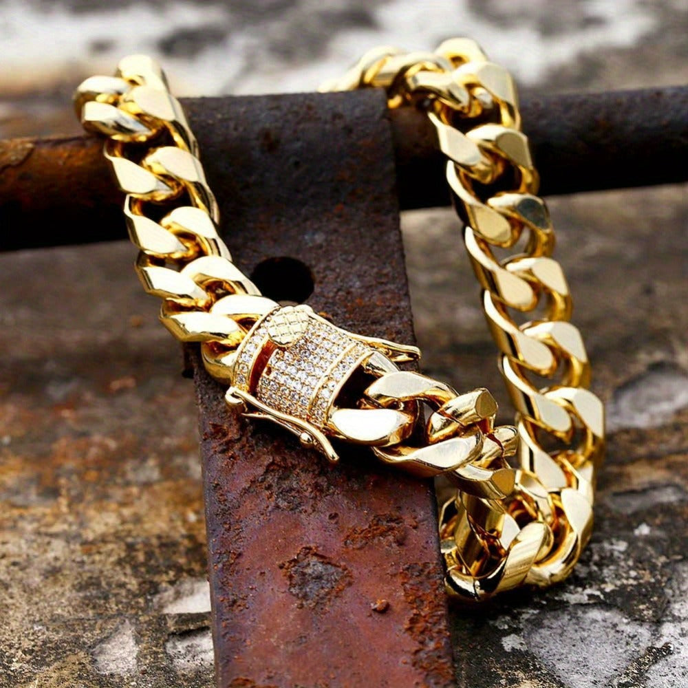 Bracelet for Men - Cuban Link Iced Out CZ Gold Plated Hip Hop Zircon Diamond for Women Luxury - product detail view 16