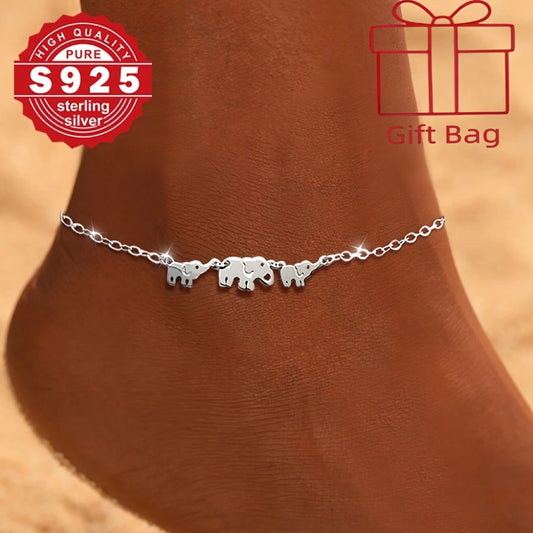 Bracelet for Women - Elephant 925 Sterling Silver Cute Triple Elephant Charm Delicate Chain - main product view