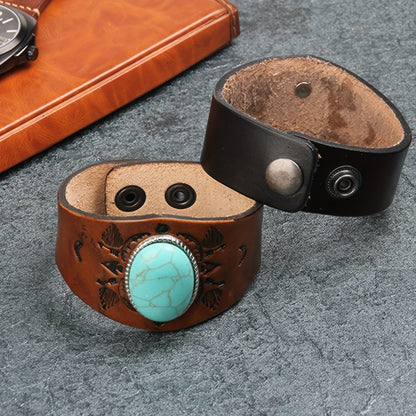 Bracelet for Men - Ethnic Turquoise Totem Leather for Boho Faux Leather Adjustable Wristband - product detail view 2