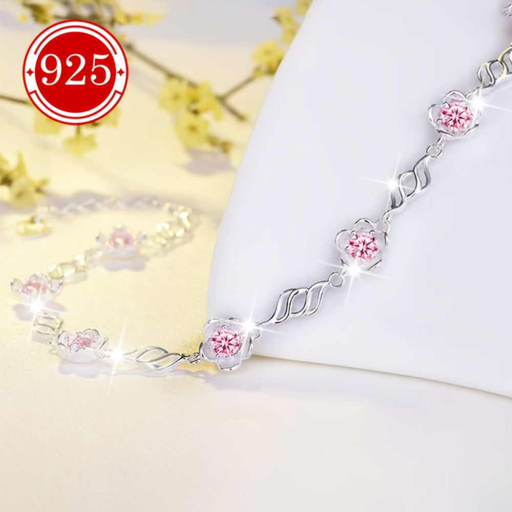 Bracelet for Women - Flower 925 Silver Peach Blossom Hypoallergenic Light Luxury Niche Design - product detail view 3