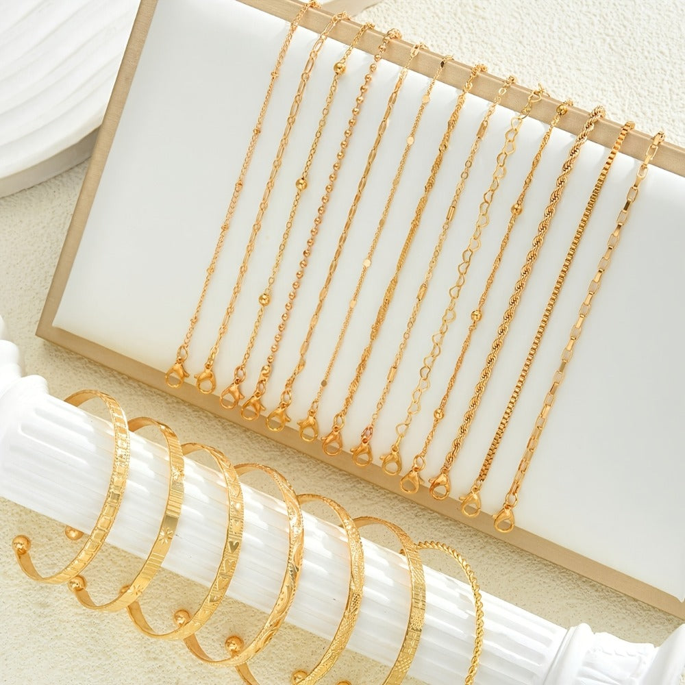 Bracelet for Women - Gold Plated Set for KC Gold Stackable Elegant 7 / 13 / 20pcs, Versatile - product detail view 2