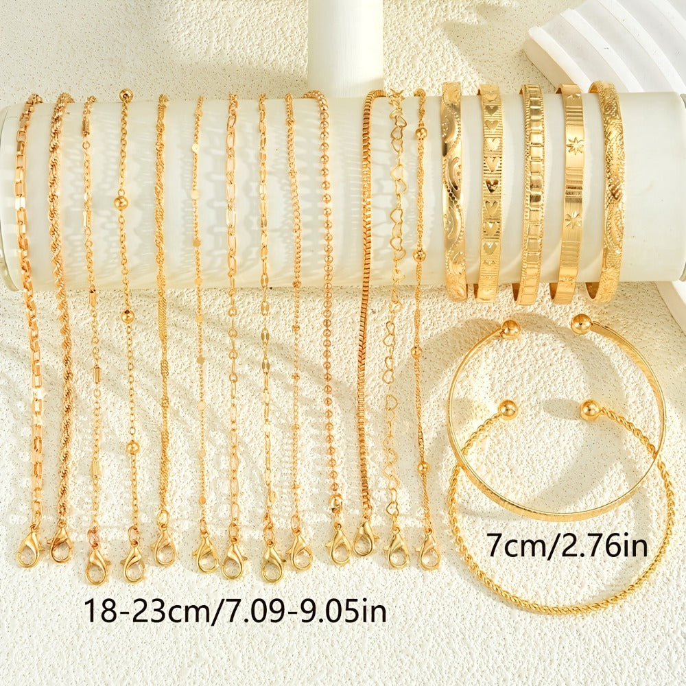 Bracelet for Women - Gold Plated Set for KC Gold Stackable Elegant 7 / 13 / 20pcs, Versatile - product detail view 6