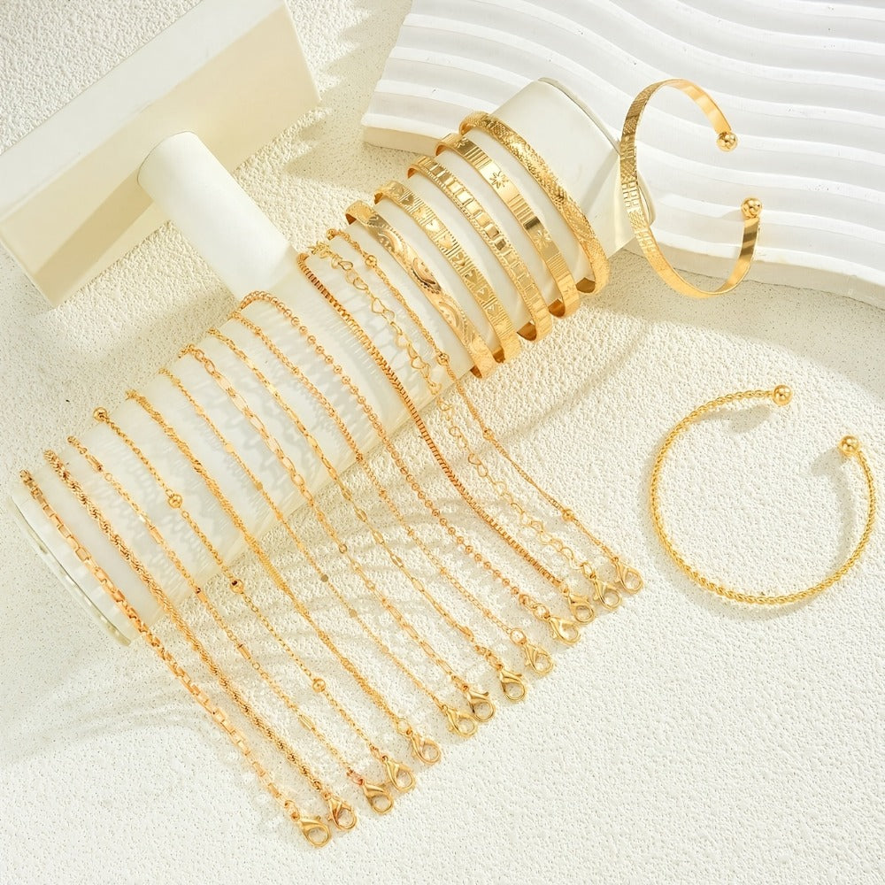 Bracelet for Women - Gold Plated Set for KC Gold Stackable Elegant 7 / 13 / 20pcs, Versatile - product detail view 8