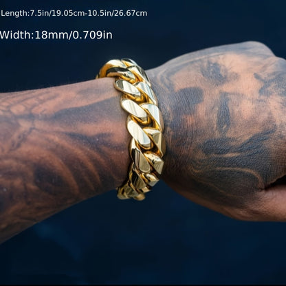 Bracelet for Men - Hip Hop for 18mm Wide - Vacuum Plated Stainless Steel, Anti-Sweat Allergy - product detail view 2