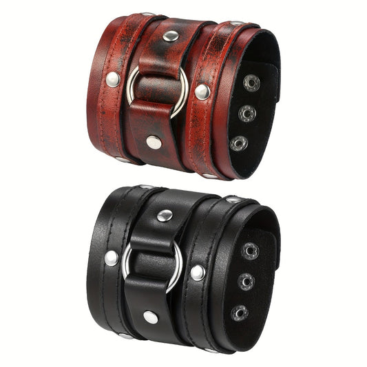 Bracelet - Leather Cuff Men Wide Faux Leather Wristband Punk Rocker Biker Gothic - main product view