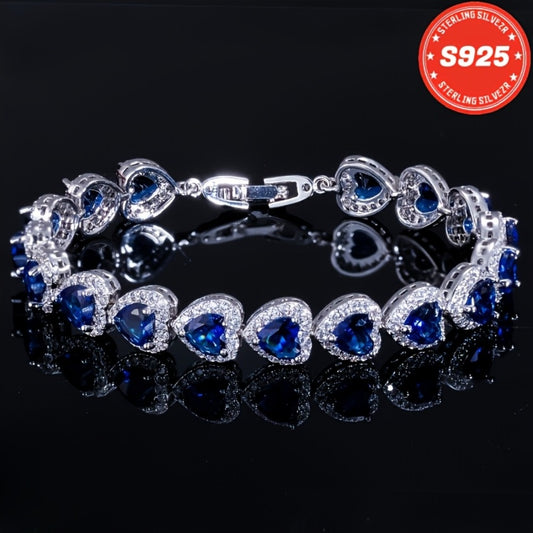 Bracelet for Women - Moissanite for S925 Sterling Silver Blue Heart Full Moissanite 8 inch - main product view