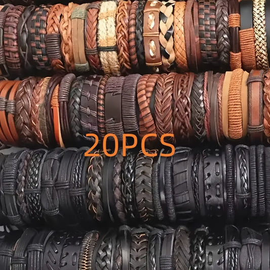Bracelet for Men - PU Leather Set for 20pcs - Retro Vintage Street Style Mixed Designs - main product view