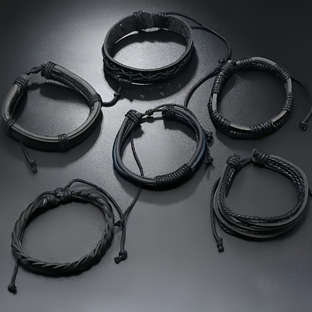 Bracelet for Men - PU Leather Set for 20pcs - Retro Vintage Street Style Mixed Designs - product detail view 6