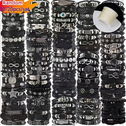 Bracelet for Women - Punk Faux Leather Set 10/20/30Pcs Hip Hop Multilayer Skull Cross Star - main product view