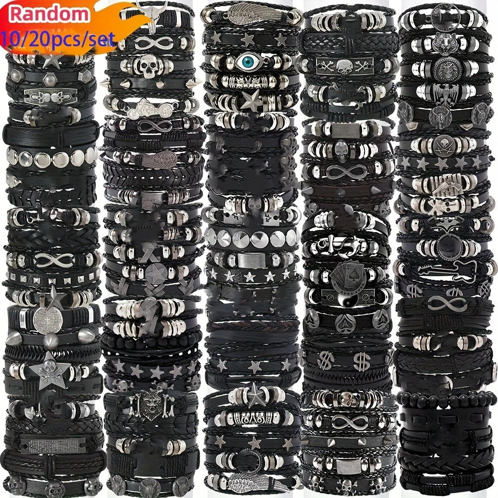 Bracelet for Women - Punk Faux Leather Set 10/20/30Pcs Hip Hop Multilayer Skull Cross Star - product detail view 2