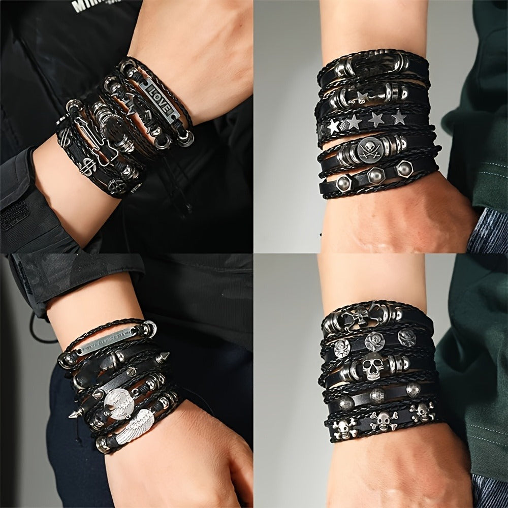 Bracelet for Women - Punk Faux Leather Set 10/20/30Pcs Hip Hop Multilayer Skull Cross Star - product detail view 4