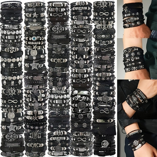 Bracelet for Women - Punk Hip Hop Set 10/20/30Pcs Stainless Steel Multi-Layer Black with Skull - main product view