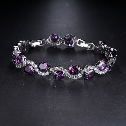 Bracelet for Women - Purple Zirconia Oval Link Silver Plated Copper CZ Chain for , Luxury - product detail view 8
