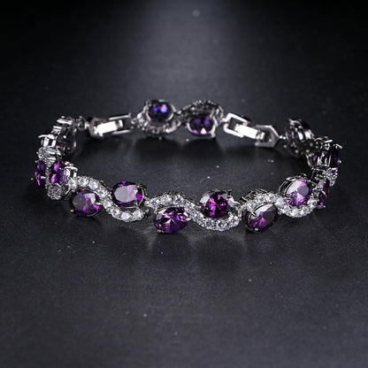 Bracelet for Women - Purple Zirconia Oval Link Silver Plated Copper CZ Chain for , Luxury - product detail view 13