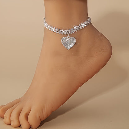 Bracelet for Women - Rhinestone Heart Anklet and Set for , Glitter Crystal Heart Love Jewelry - product detail view 5