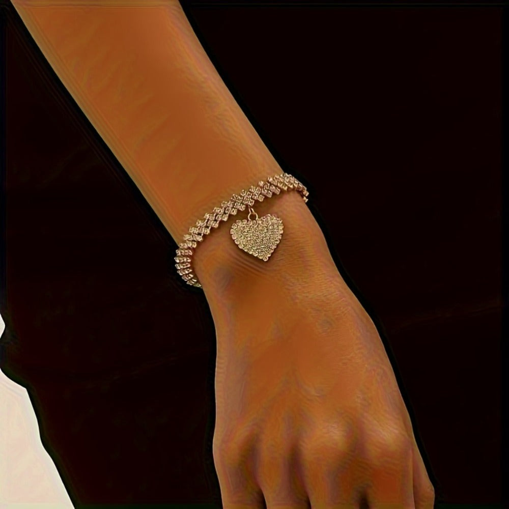 Bracelet for Women - Rhinestone Heart Anklet and Set for , Glitter Crystal Heart Love Jewelry - product detail view 6