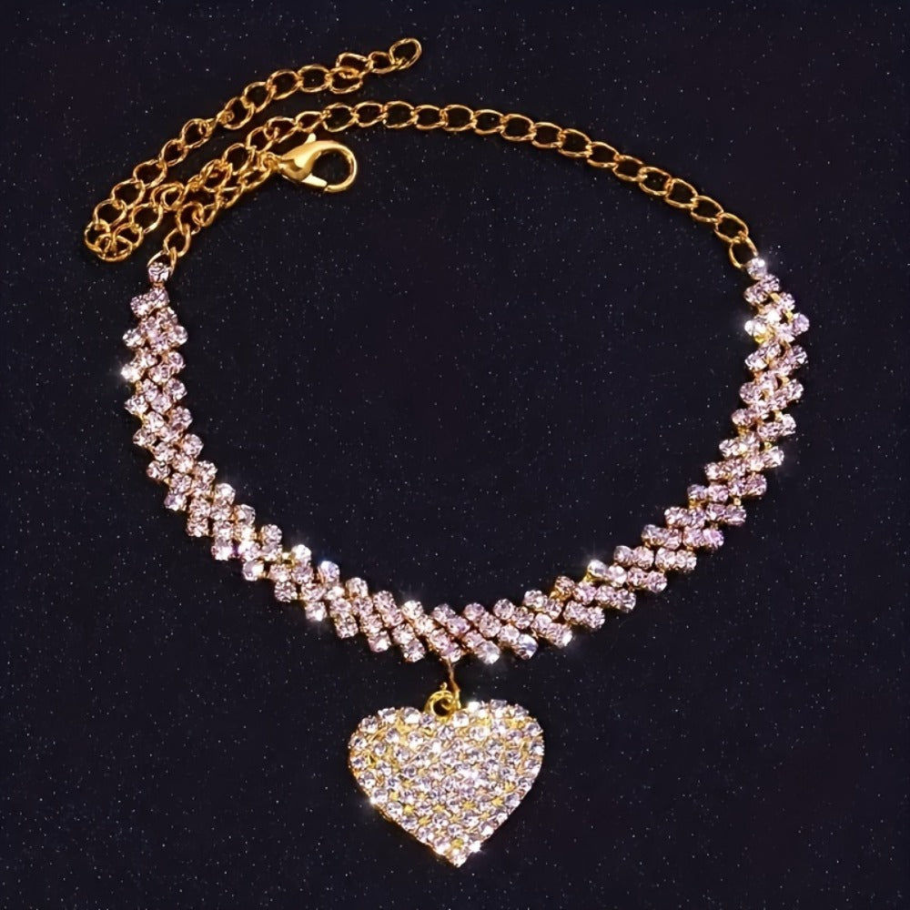 Bracelet for Women - Rhinestone Heart Anklet and Set for , Glitter Crystal Heart Love Jewelry - product detail view 7