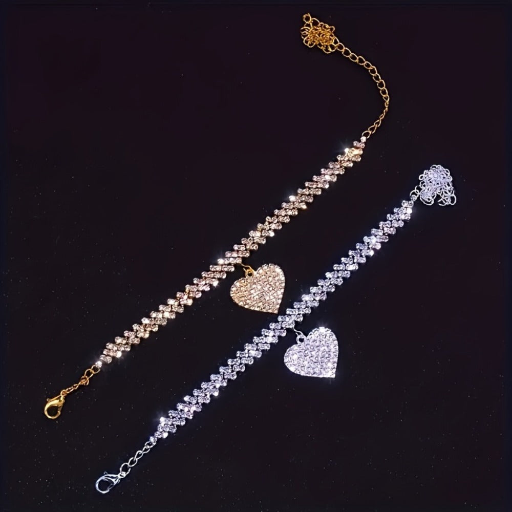Bracelet for Women - Rhinestone Heart Anklet and Set for , Glitter Crystal Heart Love Jewelry - product detail view 8