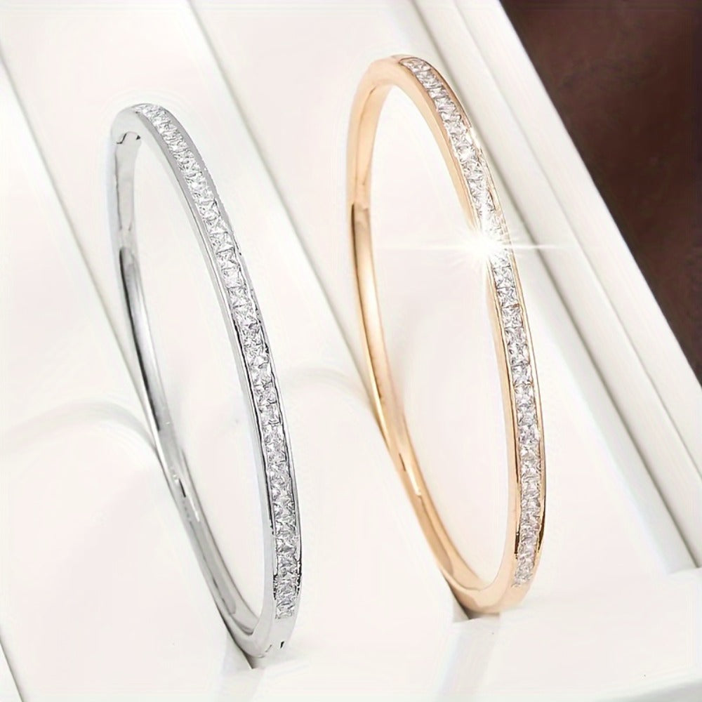 Bracelet for Women - Rhinestone Stainless Steel Sparkling Luxury Bangle Elegant Bling Jewelry - product detail view 2