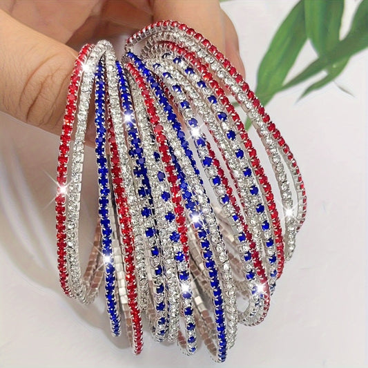 Bracelet for Men - Rhinestone Stretch Set 10pcs Red White Blue, USA Independence Day - main product view