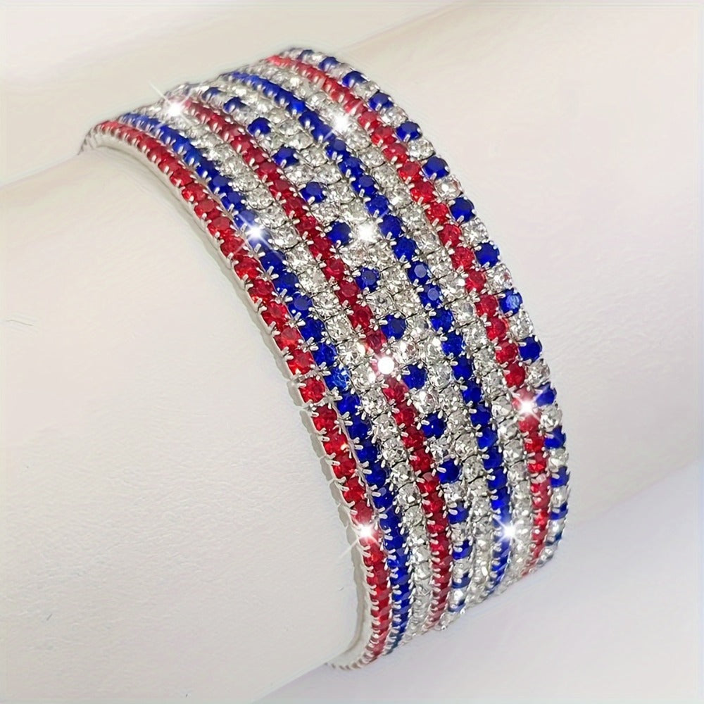 Bracelet for Men - Rhinestone Stretch Set 10pcs Red White Blue, USA Independence Day - product detail view 2