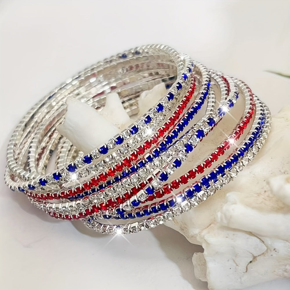 Bracelet for Men - Rhinestone Stretch Set 10pcs Red White Blue, USA Independence Day - product detail view 5