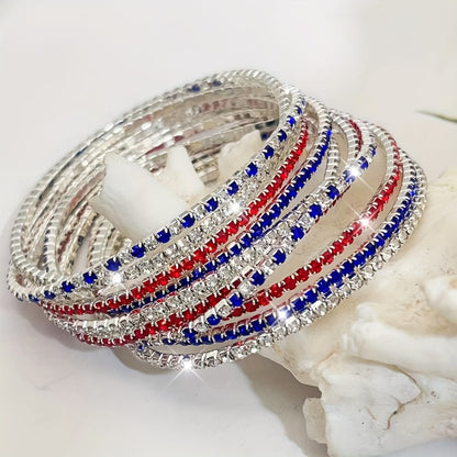 Bracelet for Men - Rhinestone Stretch Set 10pcs Red White Blue, USA Independence Day - product detail view 5