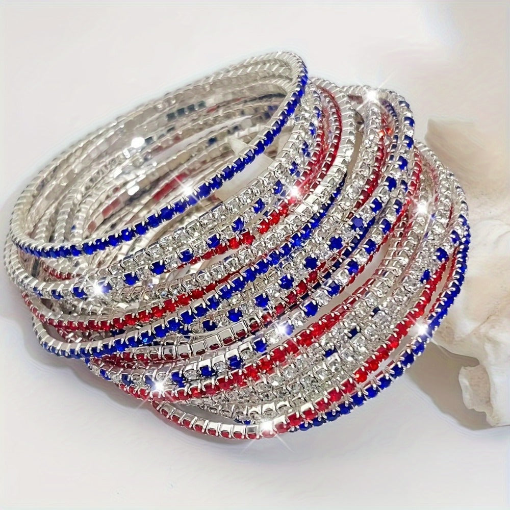 Bracelet for Men - Rhinestone Stretch Set 10pcs Red White Blue, USA Independence Day - product detail view 6