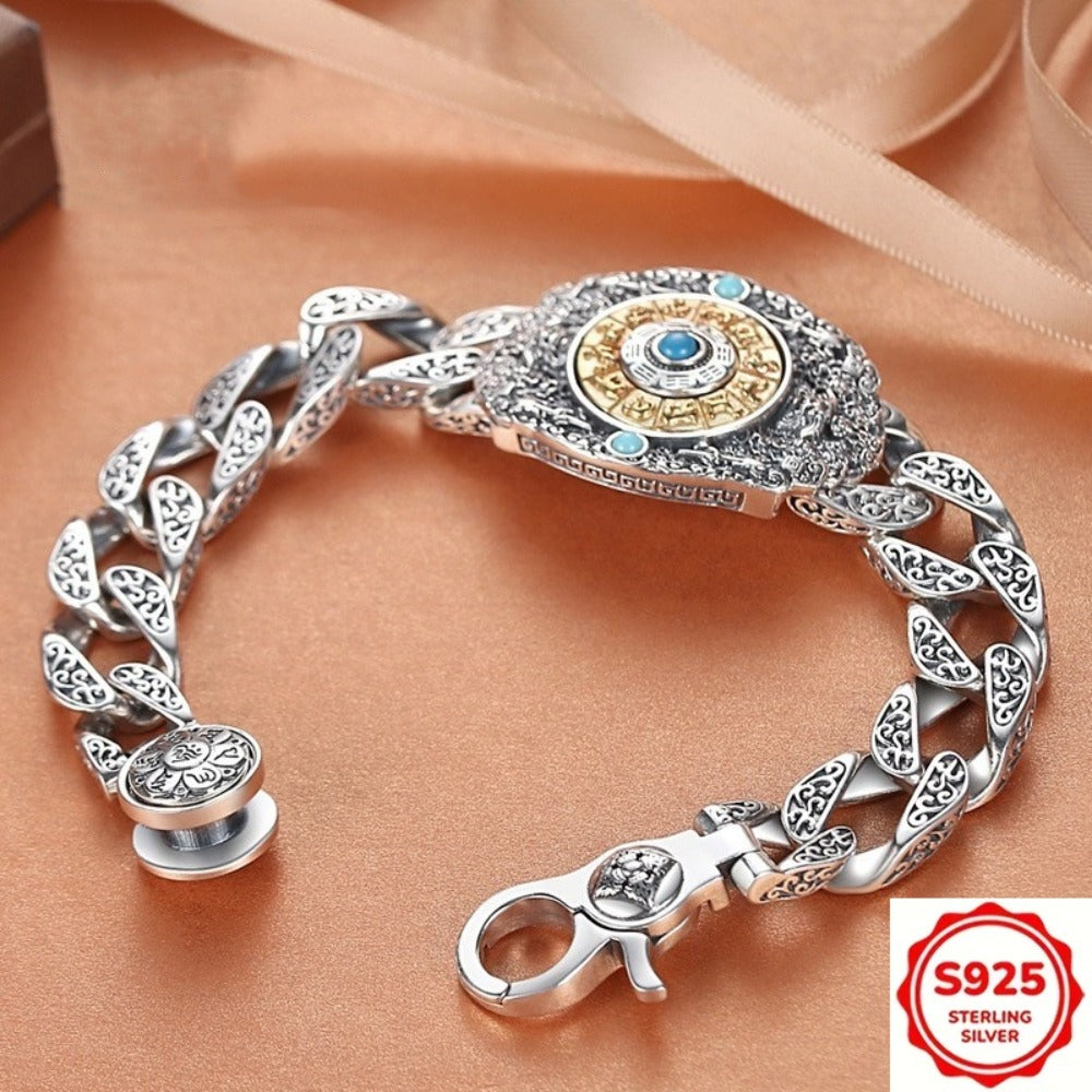 Bracelet for Men - Rotating Eight Trigrams Bangle 925 Silver Plated Nine Palaces Vintage - main product view
