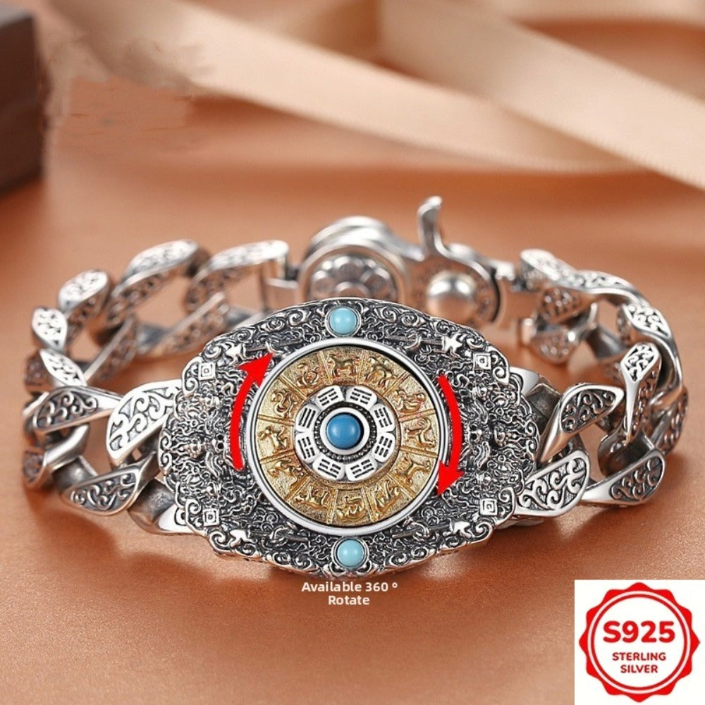 Bracelet for Men - Rotating Eight Trigrams Bangle 925 Silver Plated Nine Palaces Vintage - product detail view 3