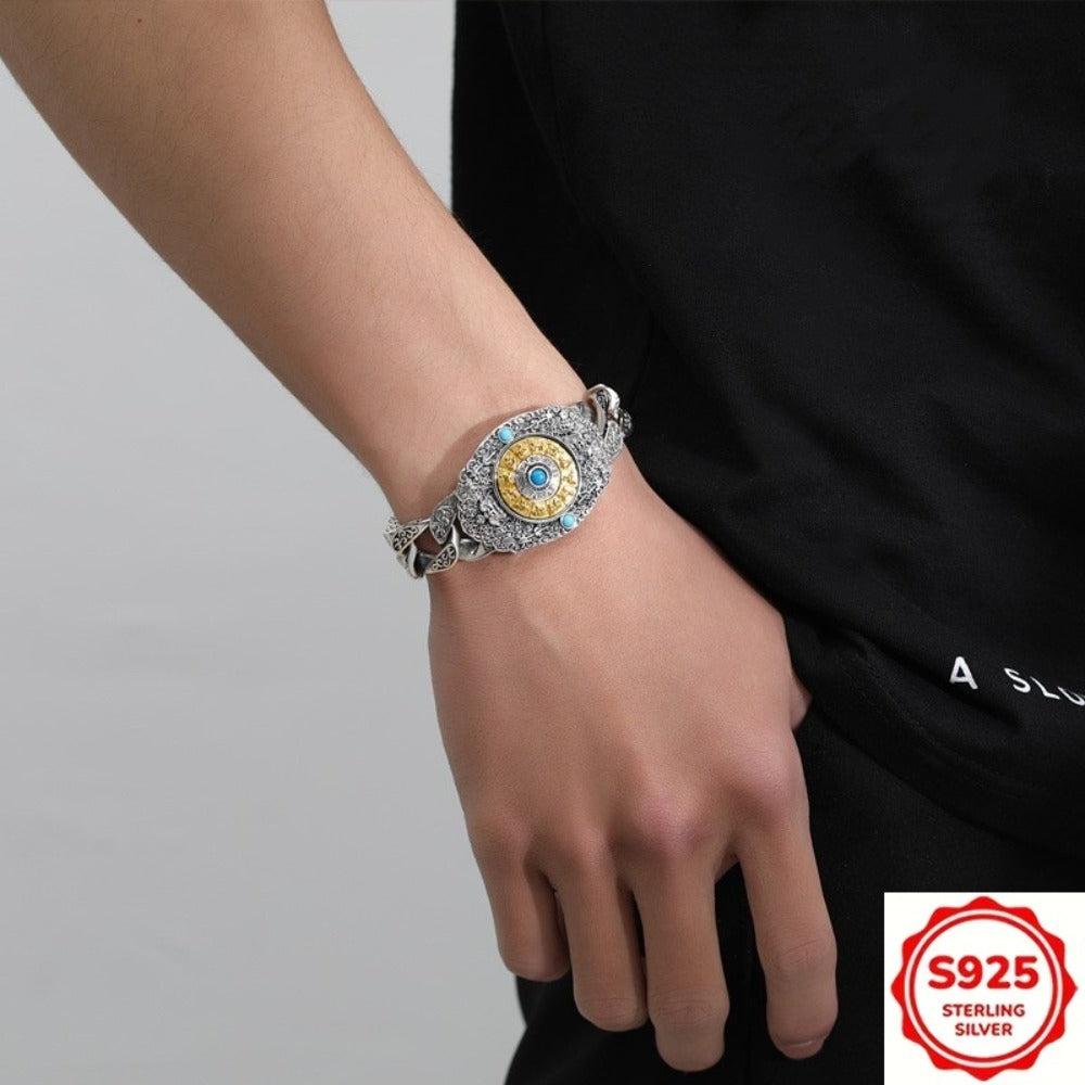 Bracelet for Men - Rotating Eight Trigrams Bangle 925 Silver Plated Nine Palaces Vintage - product detail view 4