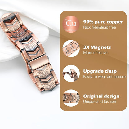 Bracelet for Men - 's Copper Magnetic 3800 Gauss High Strength Therapy Wristband with Folding - product detail view 5