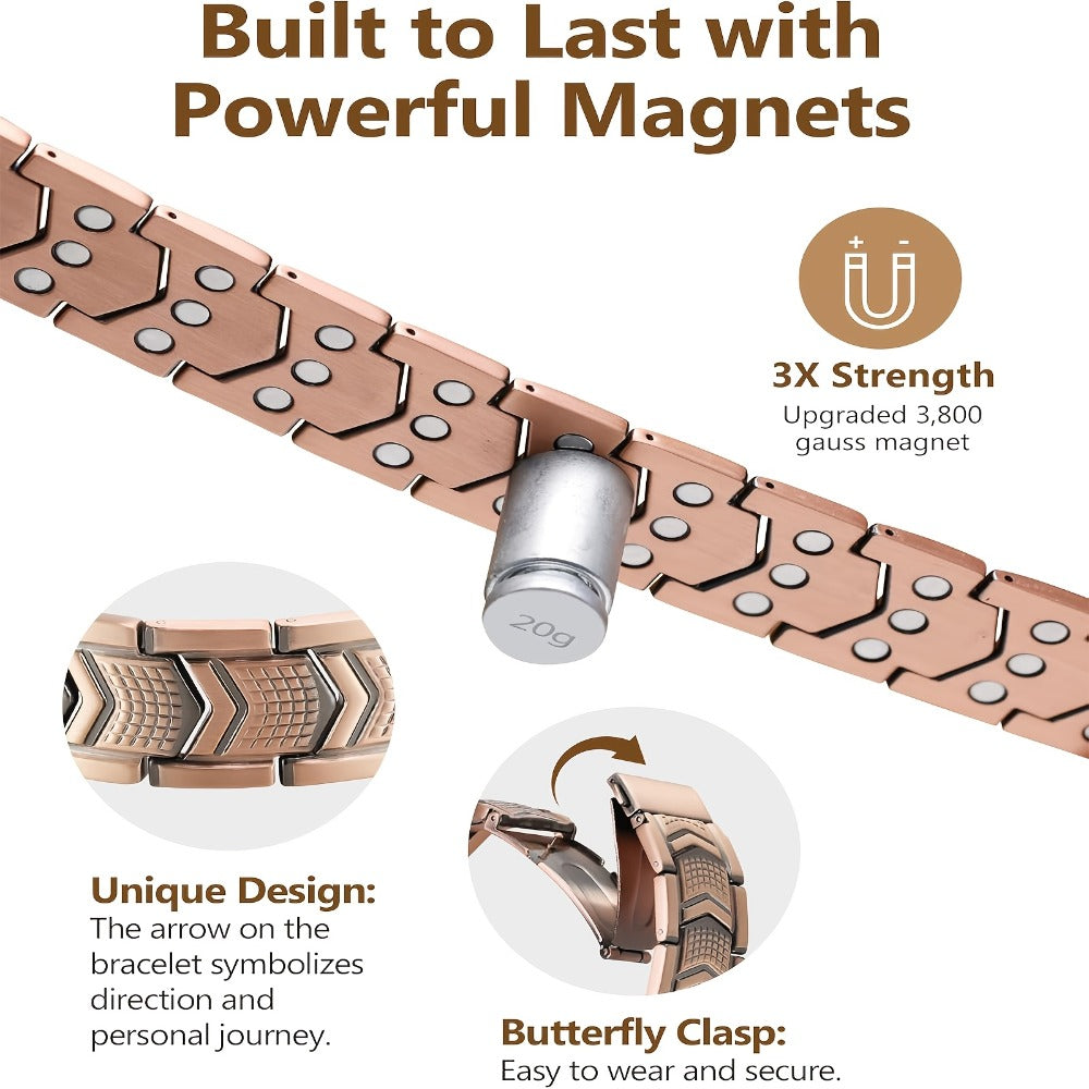 Bracelet for Men - 's Copper Magnetic 3800 Gauss High Strength Therapy Wristband with Folding - product detail view 7