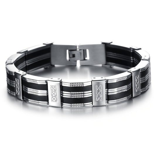 Bracelet for Men - 's Stainless Steel Black & White Striped Fashion Wrist Jewelry, Elegant - main product view
