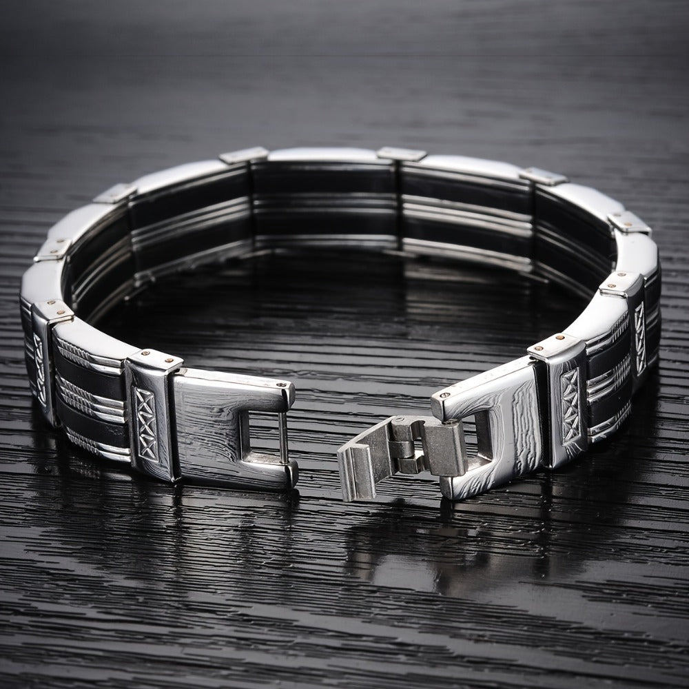 Bracelet for Men - 's Stainless Steel Black & White Striped Fashion Wrist Jewelry, Elegant - product detail view 2