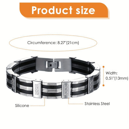 Bracelet for Men - 's Stainless Steel Black & White Striped Fashion Wrist Jewelry, Elegant - product detail view 5