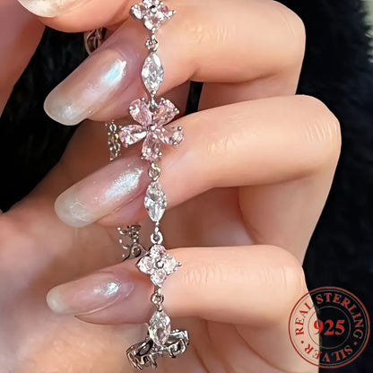 Bracelet for Women - S925 Sterling Silver Cherry Blossom for Pink Zirconia Petal Adjustable - product detail view 4