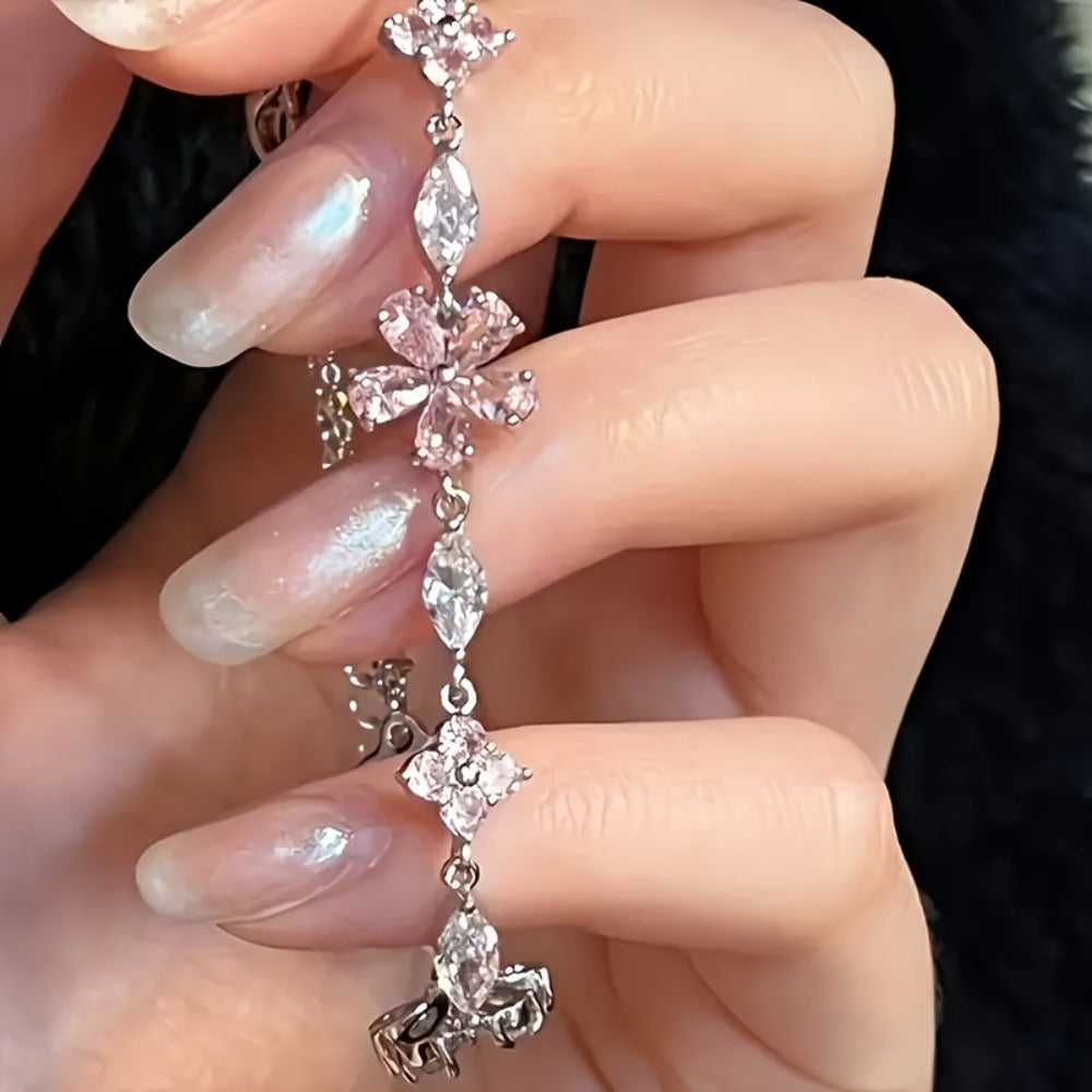 Bracelet for Women - S925 Sterling Silver Cherry Blossom for Pink Zirconia Petal Adjustable - product detail view 11