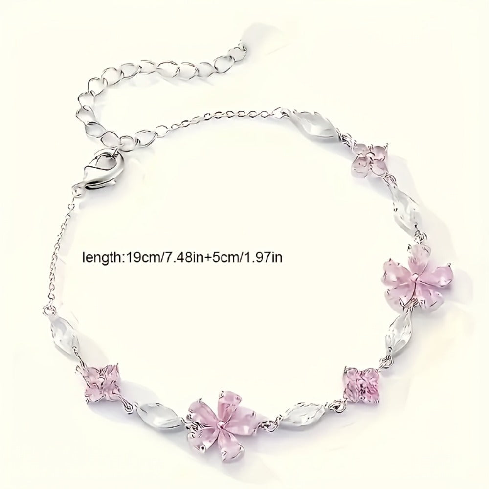 Bracelet for Women - S925 Sterling Silver Cherry Blossom for Pink Zirconia Petal Adjustable - product detail view 12