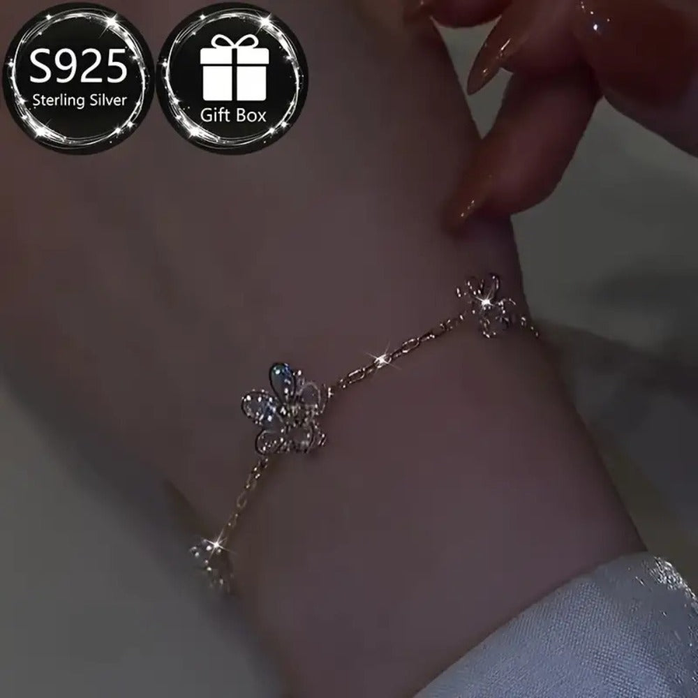 Bracelet for Women - S925 Sterling Silver Flower for Cubic Zirconia Floral Bangle, Lightweight - product detail view 4